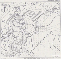map of north western Hardangerjøkulen, Norway. The map is in black and white, and has been made to look like it was photocopied.