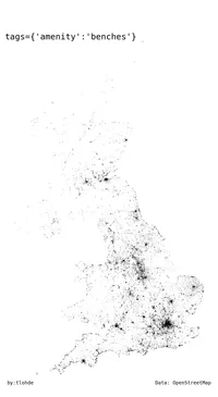 a map of the UK composed entirely of small dots. the coastline and major cities are visible
