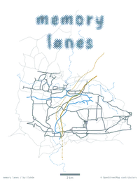a remembered network of roads, a river, and a railway, with their _real_ counterparts shown dotted